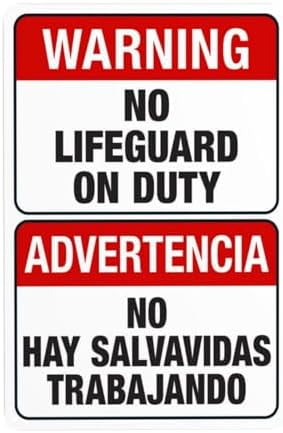 Pool Sign, No Lifeguard On Duty Sign, Bilingual Spanish English Warning ...
