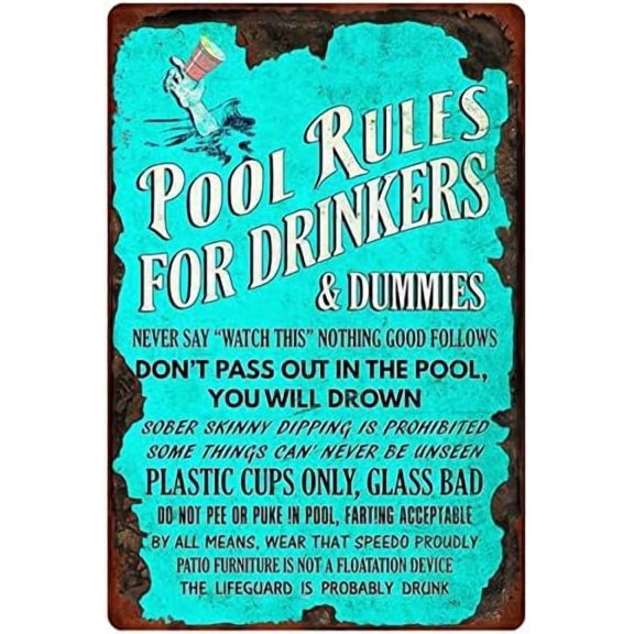 Pool Sign Safety Vintage Metal Tin Sign Pool Rules Signs Outdoor Swimming Warning Signs Wall Decor 12x8 Inch