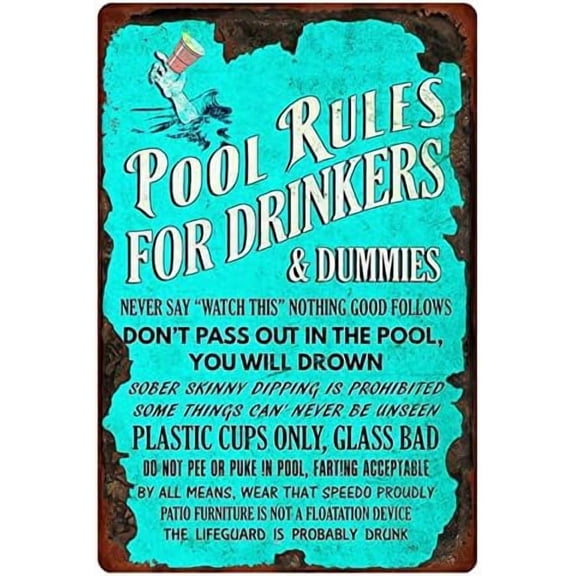 Pool Sign Safety Vintage Metal Tin Sign Pool Rules Signs Outdoor Swimming Warning Signs Wall Decor 12x8 Inch