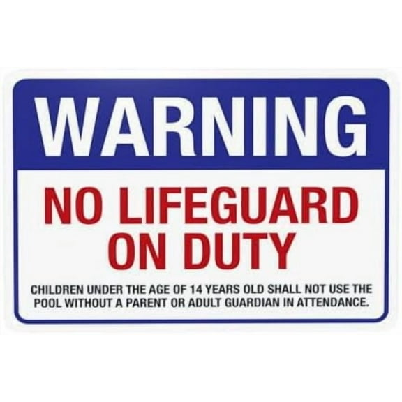 Pool Sign, Warning No Lifeguard On Duty Warning Sign, Pool Metal Signs for Home Business Outdoor Indoor Road Yard Garage Street Wall Caution Custom Decor 12 x 8 Inch