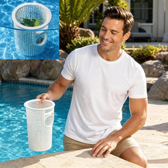 Pool Skimmer Basket with Plastic Skimmer Head for In-Ground and Above-Ground Pool Cleaning