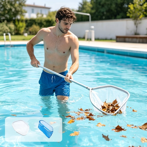 Pool Skimmer Heavy-Duty Telescopic Skimmer Pole, Aluminum Alloy Frame, Shallow & Deep Mesh for Pool, Fish Pond, Water Feature Cleaning, Durable, Easy Attach