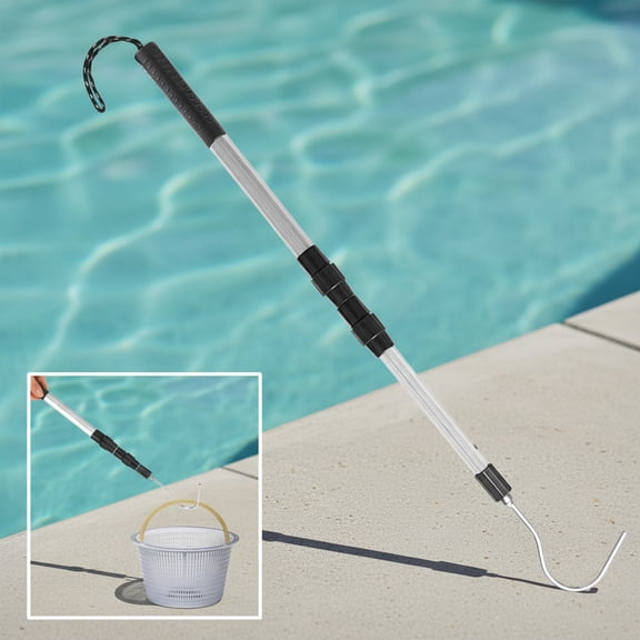 Pool Skimmer Hook Skimmer Basket Pole Collapsible Hook with Handle Pool Lid Basket Lift Tool Cleaning Tool Suitable for Baskets with Handle