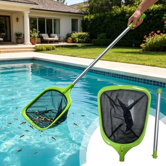 Pool Skimmer Net with Pole Heavy Duty Swimming Leaf Rake Cleaning Tool with Nylon Mesh Net Bag for Fast Cleaning Ponds, Hot Tub, and Spas, Pool Cleaner Supplies and Accessories B