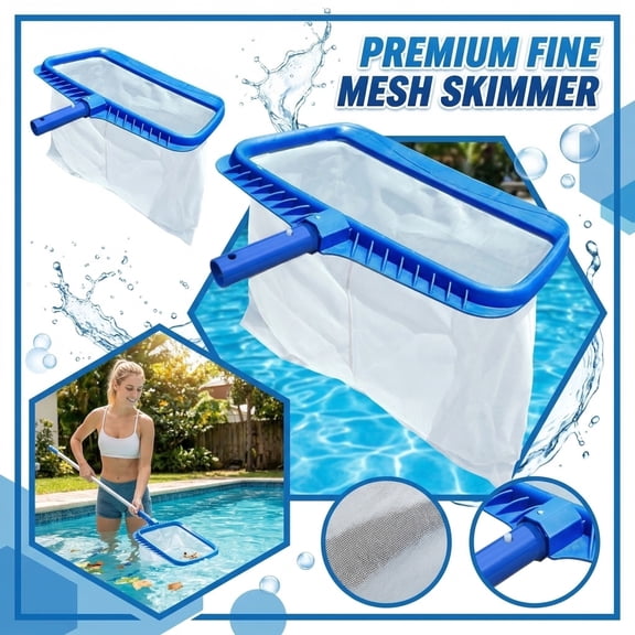 Fine Mesh Pool Skimmer, Leaf NetforAbove Ground Pool, Plastic Frame, Deep Pocket, Debris Capture, Backyard Swimming, Blue, 1 Pc