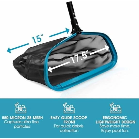 Pool Skimmer Net Rake, Aluminum Frame Deep Nylon Net, Ultra Fine Mesh ...