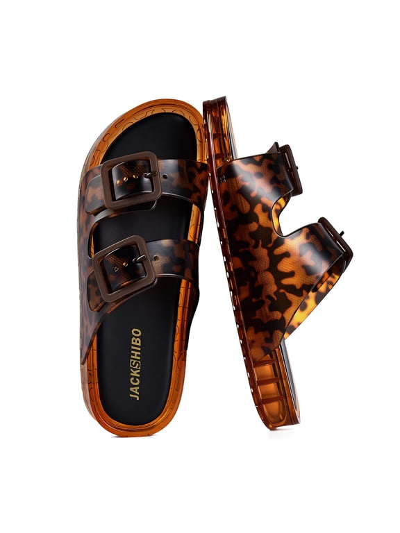 Pool Slides for Women Water Resistant Double Buckle Adjustable Slip-On Womens Sandals for Beach Shower Casual Wear