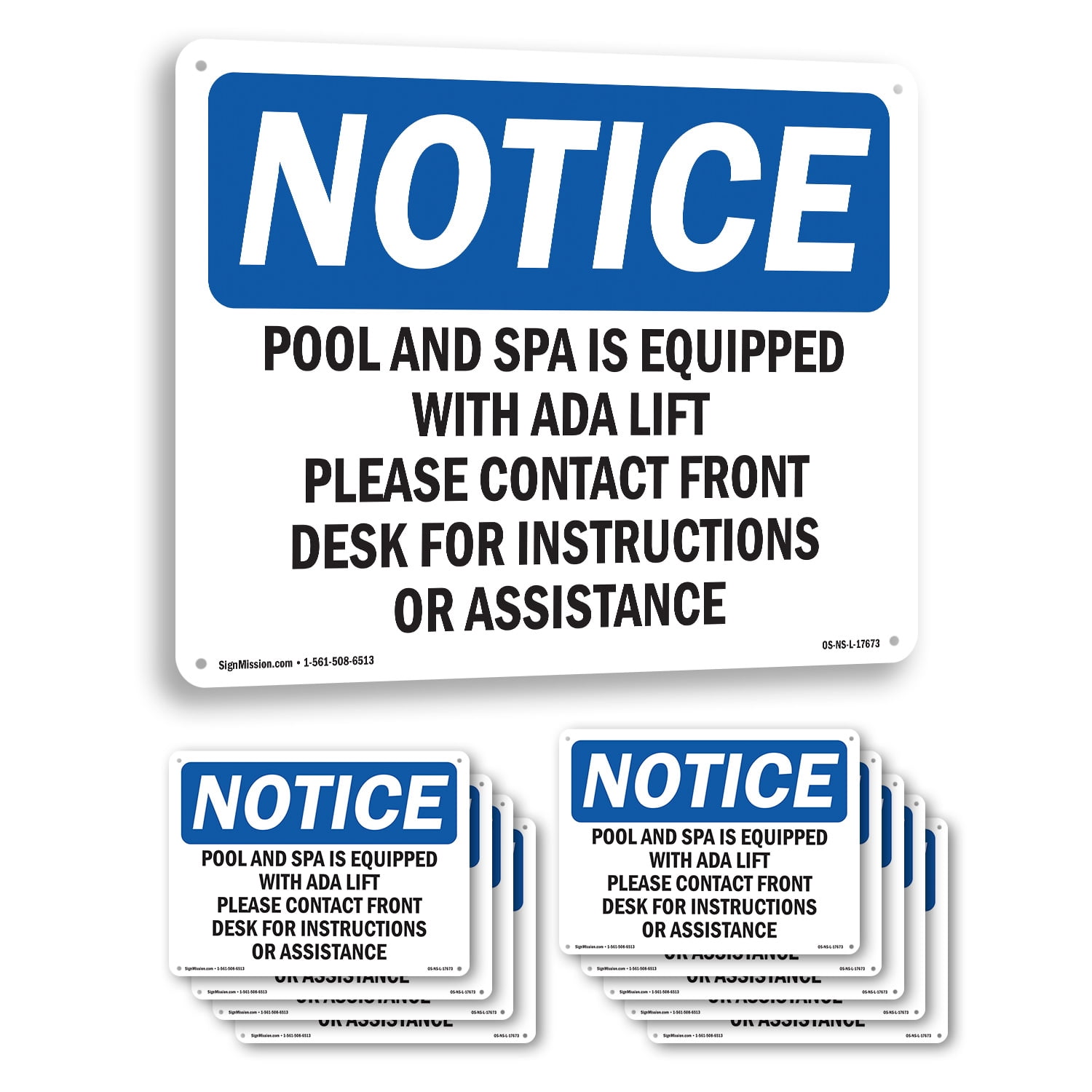 Handicap Pool Sign Pool & Spa Is Equipped With ADA Lift Please OSHA Notice Aluminum Sign ...