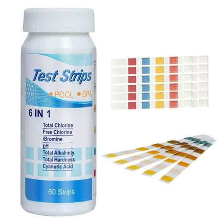 Pool and Spa Test Strips, Quick and Accurate Pool Test Strips, 6-1 Pool Test Kit - Bromine, PH, Hardness and Chlorine Test Strips, 50 Pool and SPA Testing Strips and Desiccant