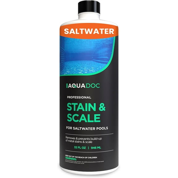 Pool Stain and Scale Remover for Saltwater Pools - Pool Scale Remover to Help Control Metal Stains - Made in USA - AquaDoc - 32oz