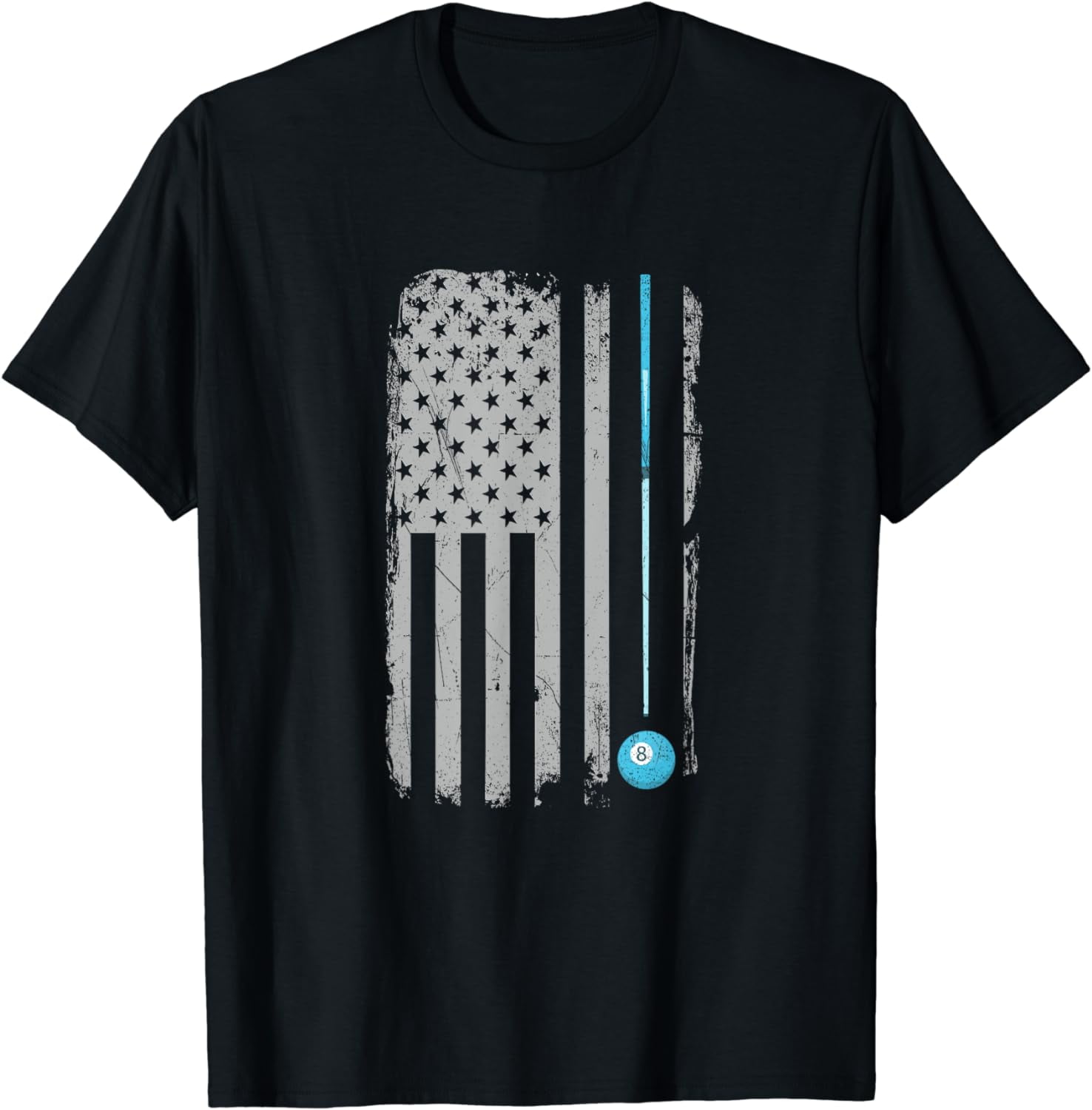 Pool Stick Billiards 8 Ball Vintage American Flag T Shirt