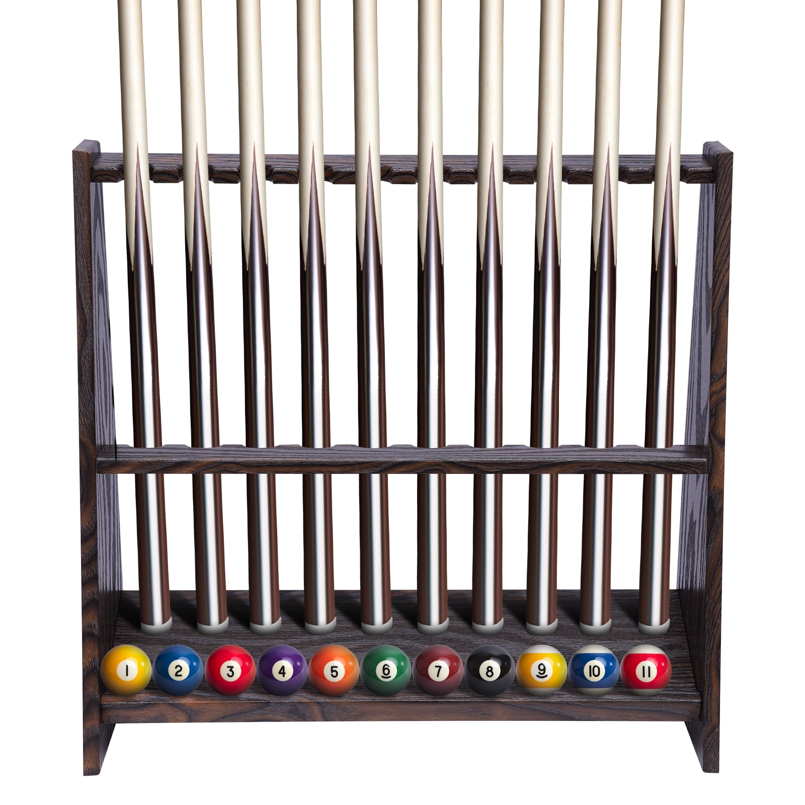 Pool Stick Holder Floor Stand, 10-Cue Billiard Rack, Wooden Billiard ...
