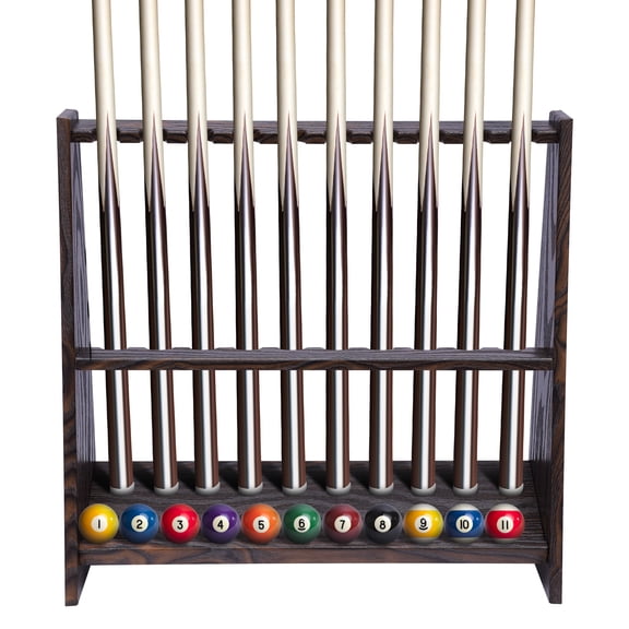 Pool Stick Holder Floor Stand, 10-Cue Billiard Rack, Wooden Billiard Cue Stand for Storing Pool Cues, Fishing Rods, Golf Clubs for Billiard Room or Club