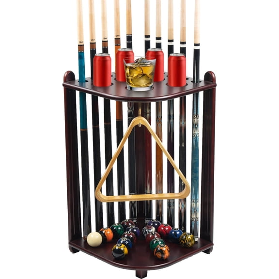 Pool Stick Holder Floor Stand, 10 Cues Solid Billiard Pool Cue Rack, Pool Table Accessories (Mahogany)