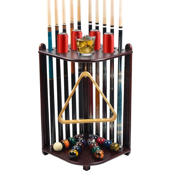 Pool Stick Holder Floor Stand 10 Cues Solid Wood Billiard Pool Cue Rack Professional Display Stand Pool Table Accessories Mahogany Finish