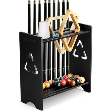 Pool Stick Holder Floor Stand- Billiards Pool Cue Rack Oak Solid Wooden Holds 9 Cues and Pool Table Accessories Organizer with Chalk Cone Holder for Game Room Club or Men Cave