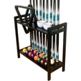 thumbnail image 1 of Pool Stick Holder Floor Stand Holds 9 Cues & Pool Table Accessories. Wooden 2-Tier Cue Stick Storage with Ball Rack Hangers, Billiard Cone Chalk Holder or Drink Pads, 1 of 7