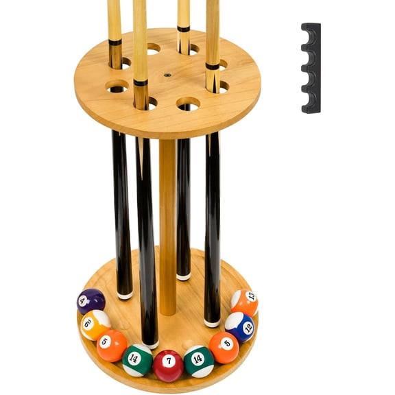 Pool Stick Holder Floor Stand - Round Billiard Cue Rack Pool Table Accessories Holds 8 Pool Cues, Wooden Freestanding Pool Cue Rack Billiards Table Stand for Game Room Billiard Room Decor