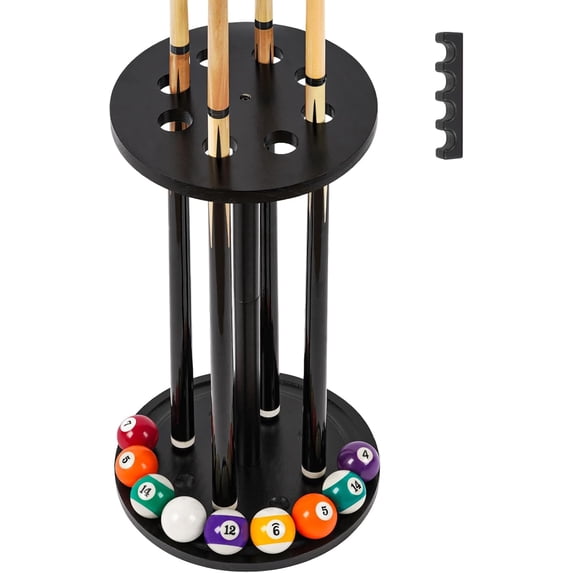 Pool Stick Holder Floor Stand - Round Billiard Cue Rack Pool Table Accessories Holds 8 Pool Cues, Wooden Freestanding Pool Cue Rack Billiards Table Stand for Game Room Billiard Room Decor(Black)