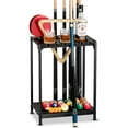 thumbnail image 1 of Billiards Pool Stick Holder - Pool Cue Rack Floor Stand & Ping Pong Paddle Holder Hardwood Pool Cue Holder for 12 Cues Sticks Pool Table Accessories Organizer (Black), 1 of 6