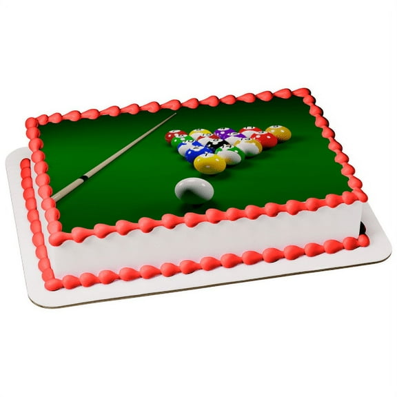 Pool Stick and Balls on Pool Table Edible Cake Topper Image ABPID55956