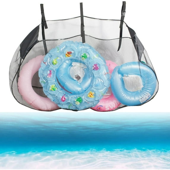 Pool Storage Bag Pool Toy Storage Swimming Pool Bag Large Hanging Net Bag Swimming Pool Accessories Toy Organizer for Inflatables, Pool Toys, Floats, Football, Basketballs and Garage Supplies, Gray