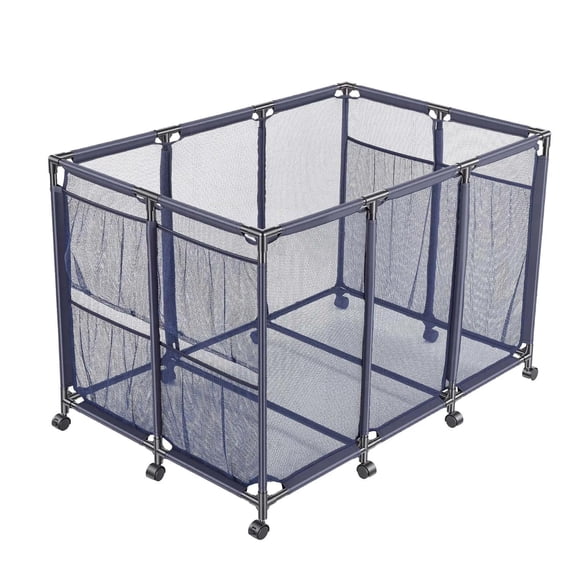 Pool Storage Bin, 48.8 x 32.7 x 32.7 in, Rolling Pool Float Storage Organizer with Side Pockets & Casters, Heavy Duty Metal Frame, Poolside Toys Noodles Holder Mesh Basket for Swimming Pools