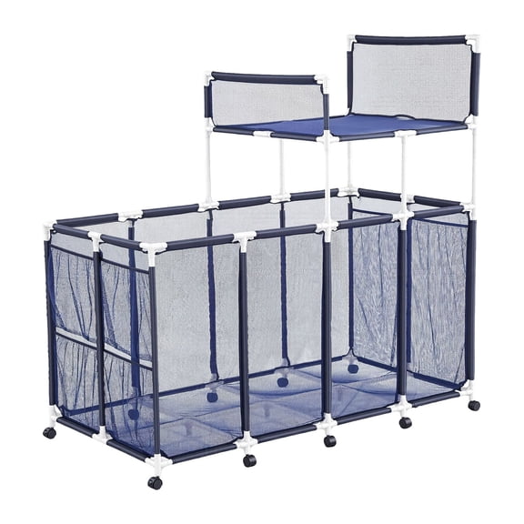 Pool Storage Bin 64.96 x 33.46 x 64.96 in Rolling Float Organizer with Side Pockets and Noodles Holder Rack Durable Plastic Frame Poolside Toys Mesh Basket for Swimming Pools