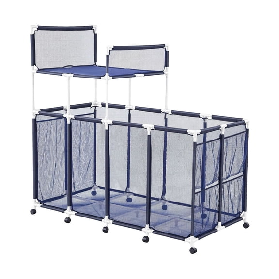 Pool Storage Bin 65 x 33 x 65 in, Rolling Pool Float Organizer with Side Pockets & Noodle Rack, Durable Plastic Frame, Mesh Basket for Pool Toys