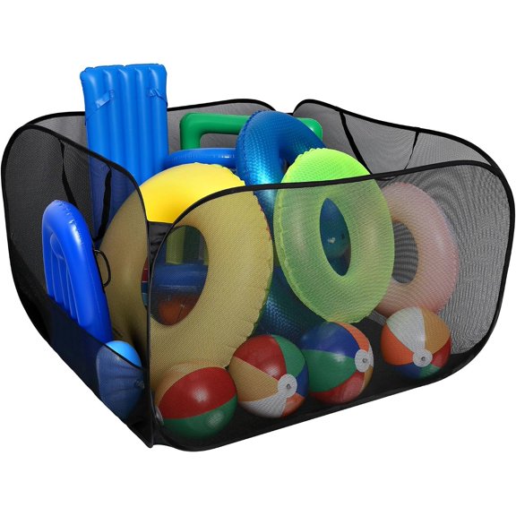 Pool  Storage Bin-'' x '' x 31'' Nylon Mesh Pool Organizer with Side Pocket-300 Gallon Quick Drying Pool Storage for Float, Beach Balls,Towel and Other Swimming Accessories