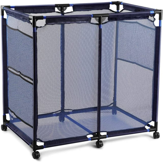 Pool Storage Bins Rolling Pool Storage Cart Organizer with Nylon Mesh Large Capacity with Iron Tube, 37" L x 25" W x 36" H Blue