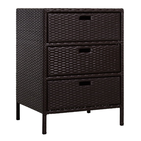 PE Rattan Storage Cabinet, Outdoor Towel Rack for Pool - 3 Drawers, Wicker Poolside Organizer, Brown