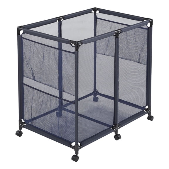 Pool Storage Rolling Bin with Casters, 36.8x24x35.6 in, Mesh Basket with Side Pockets, Metal Frame, for Floats, Noodles, Toys