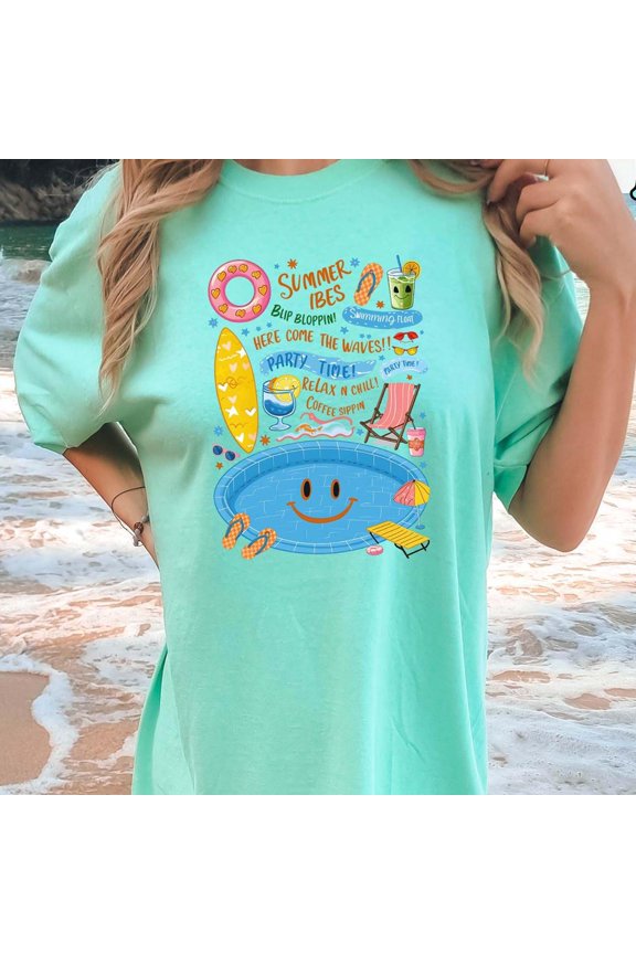Pool Summer Shirt Retro Cute Summer Vibes Pool Tee Vacation Graphic Shirt Fun Swimming Bea