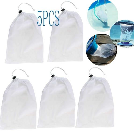 Pool Supply Fine Mesh Filter Bags,Swimming Pool Leaf Vacuum Cleaner Replacement,for Leaf Vacuum Pool Cleaners, 5Pack Replacement Net Bags Lock Cord, Holds Leaves & Debris，Universal 13x 8in