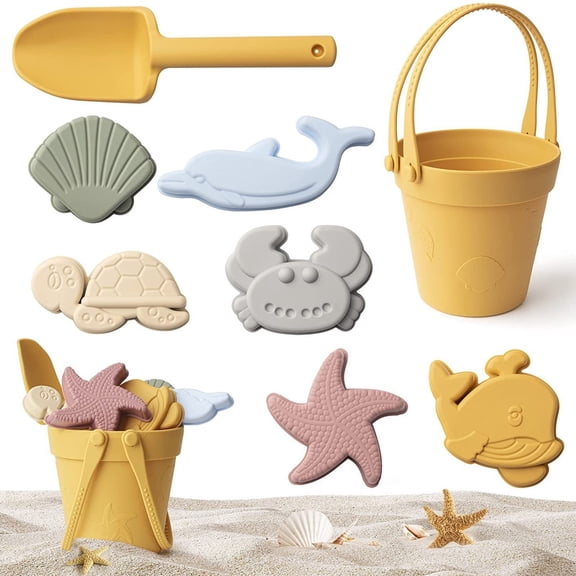 Pool Swim Beach Sand Silicone Bucket Beach Plaything Set with Shovel Soft Foldable for Pool Sand Swimming Pool Water Games Ginger