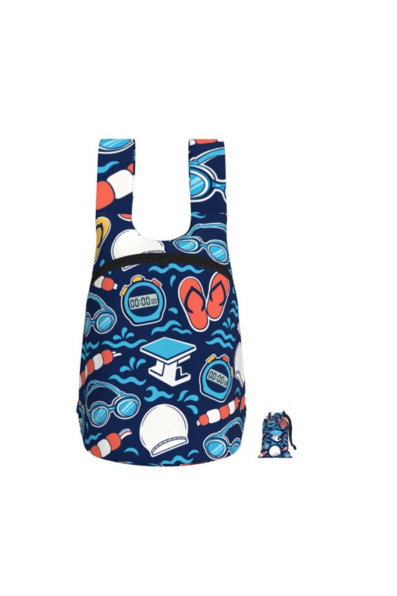 Pool Swim Icon Pattern Foldable Storage Backpack Lightweight Packable Travel Daypack for Shopping Commuting Hiking