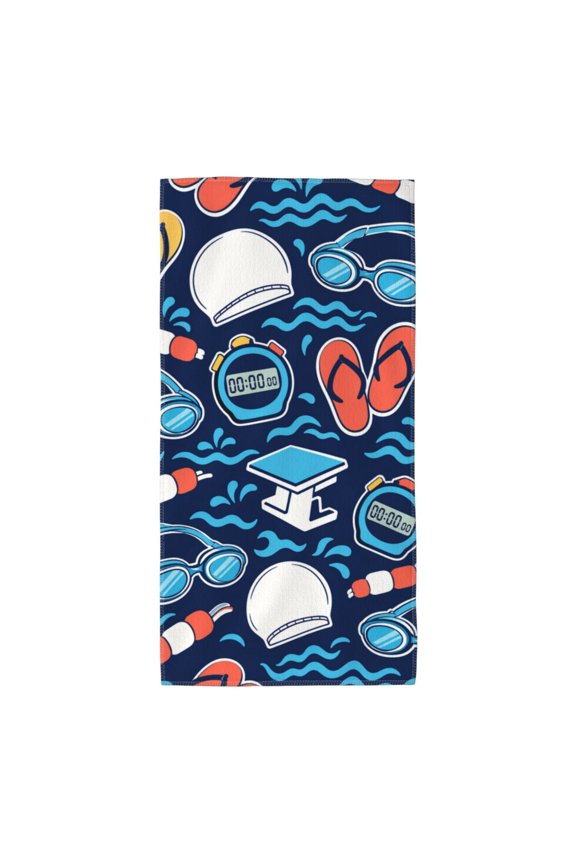 Pool Swim Icon Pattern Soft Bath Towel 12x24 for Beach, Pool, Travel, Gym Quick-Dry Sport Hand Face Wash Cloth