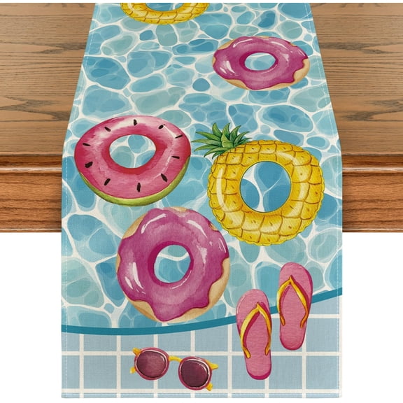 Pool Swim Ring Waterproof 210 GSM Summer Table Runner, Seasonal Kitchen Dining Table Decoration for Home Party Decor 13x72 Inch