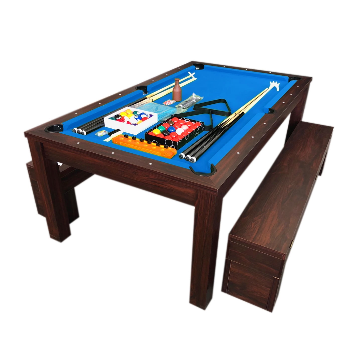 7-Foot Cherry Wood Pool Table with Blue Felt