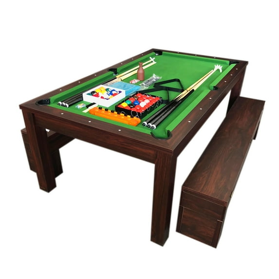 Pool Table 7 feet Convertible into Table with Benches – Rich Green