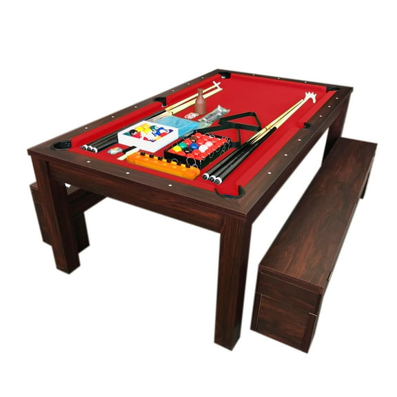 Pool Table 7 feet Convertible into Table with Benches  Rich Red
