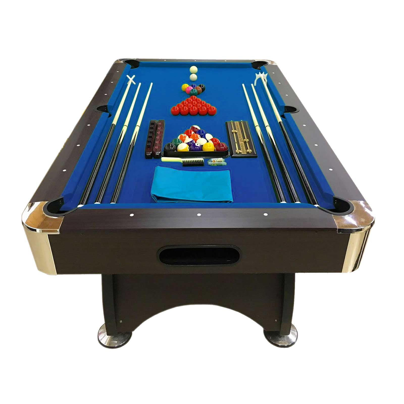 7-Foot Dark Brown Pool Table with Electric Blue Cloth