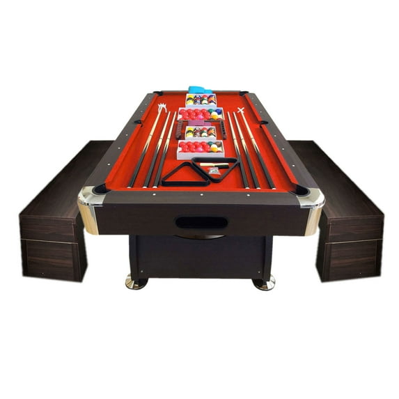 Pool Table 8 Feet Snooker with Accessories – Vintage Red with benches