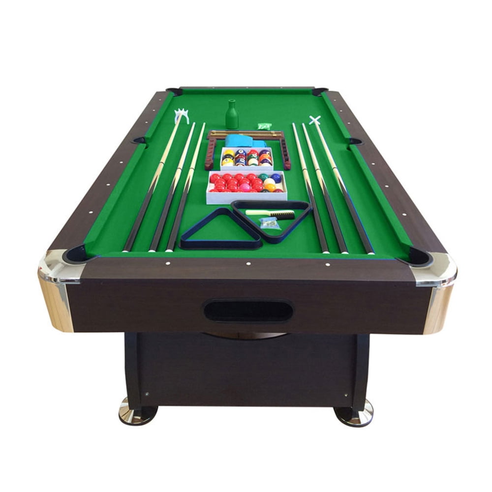 8-Foot Dark Brown and Green Cherry Wood Pool Table with Accessories