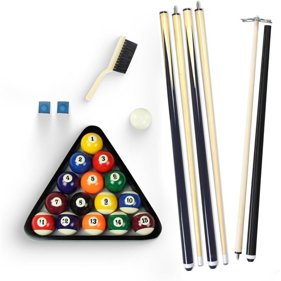 Pool Table Accessories Kit - Pool Sticks Set of 2, 16 Billiard Balls, Pool Rack Triangle, Brush, Chalk, & Bridge Stick with Aluminum Head - Billiards Accessories for Gameplay