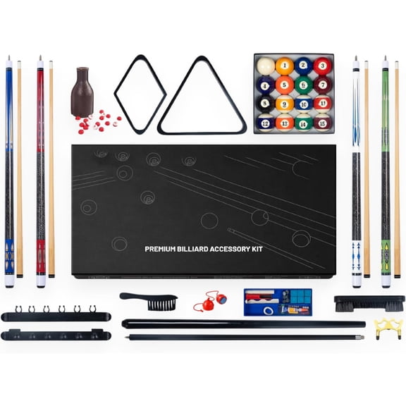 Pool Table Accessories Set 32 Piece Billiard Kit with Cue Sticks Ball Set Triangle Rack & Cue Rack Complete Pool Table Accessories Kit for Home Game Room