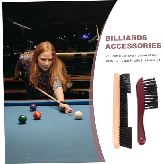 Pool Table Cleaning Brush Set - 2 Pcs Billiard Rail & Surface Care Kit with Natural Wood Handle and Soft PVC Bristles for Home Maintenance