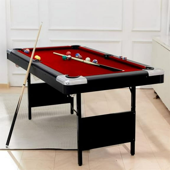 Pool Table, Folding Billiard Table, Portable & Space-Saving, Realistic Play, Billiard Table Set Includes Balls, Cues, Chalks and Brush, Multi Game Table for Family Movement