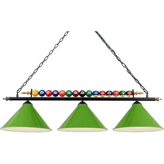 Pool Table Light, 47" Fixture for 7' 8' Tables, Hanging With Real Billiard Ball and 3 Metal Lamp Shades for Game Room